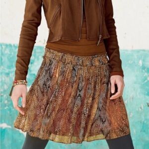 Peruvian Connection Animal Print Pleated Skirt Knee Length Lined Brown Sz 8